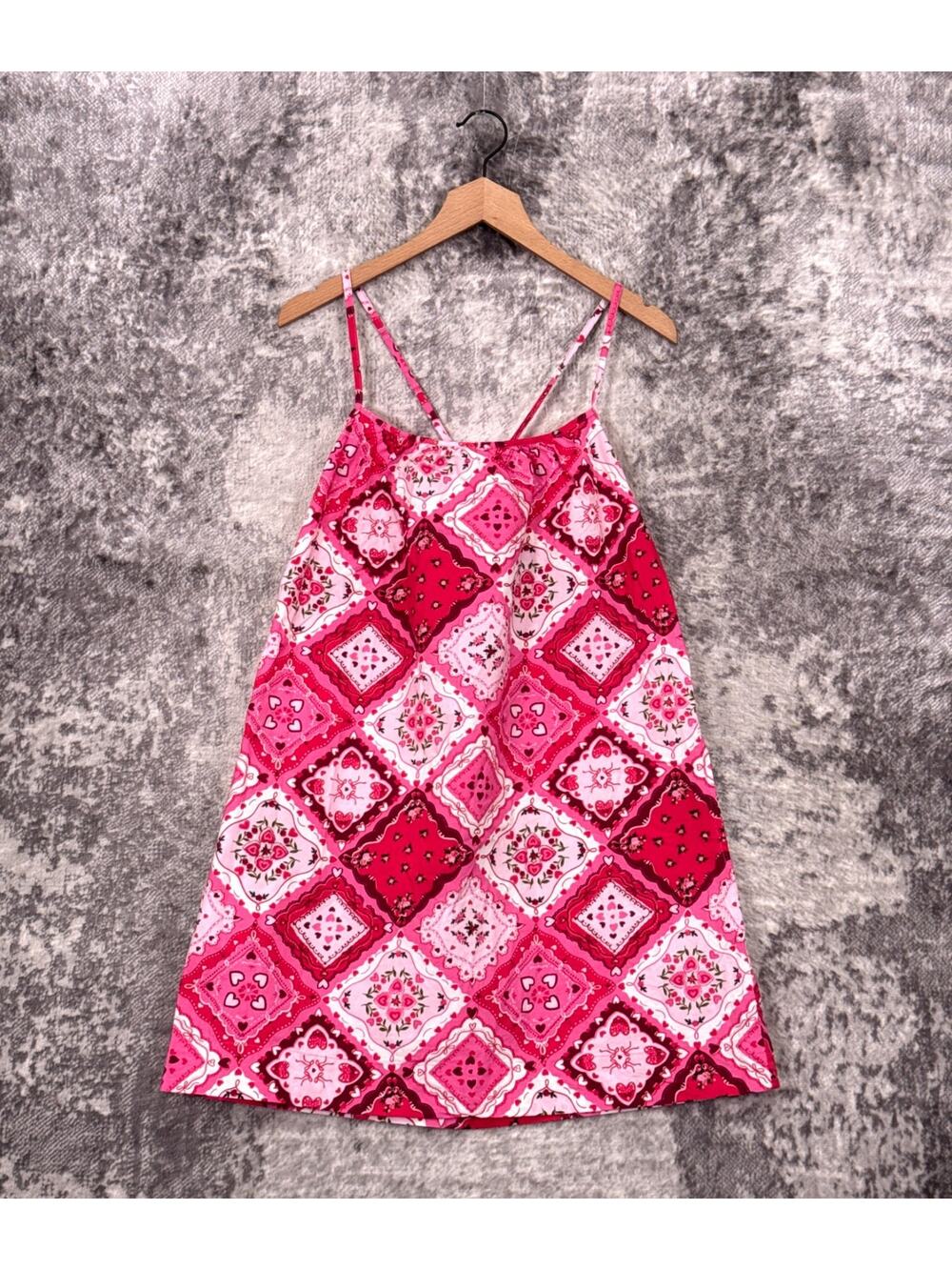 PrintFresh Cami Nightgown Dress XS Womens Strawberry Bandana Motif Cotton